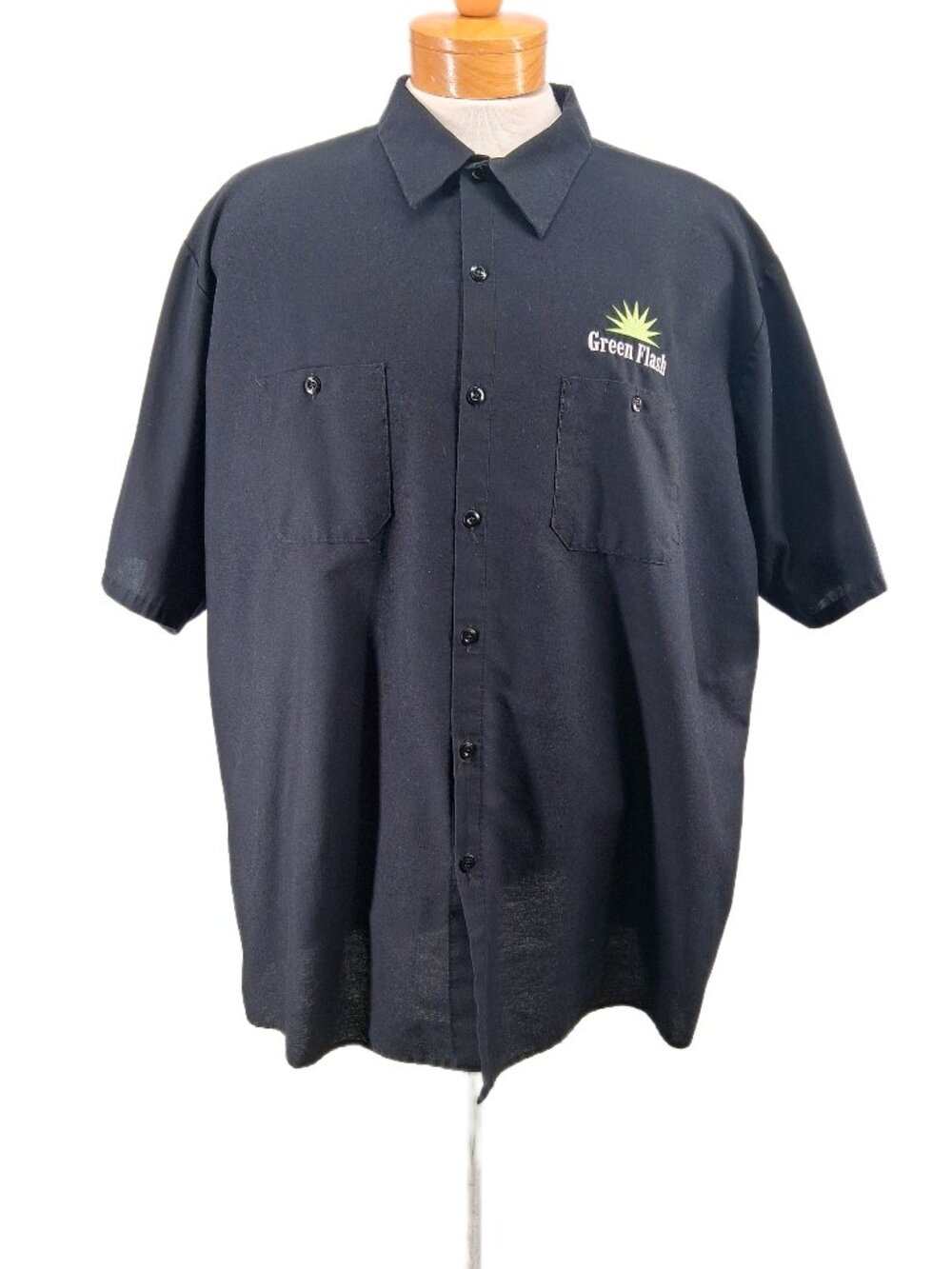 Red Kap Green Flash Embroidered Brewery Logo Work Shirt Short Sleeve Black 3XL